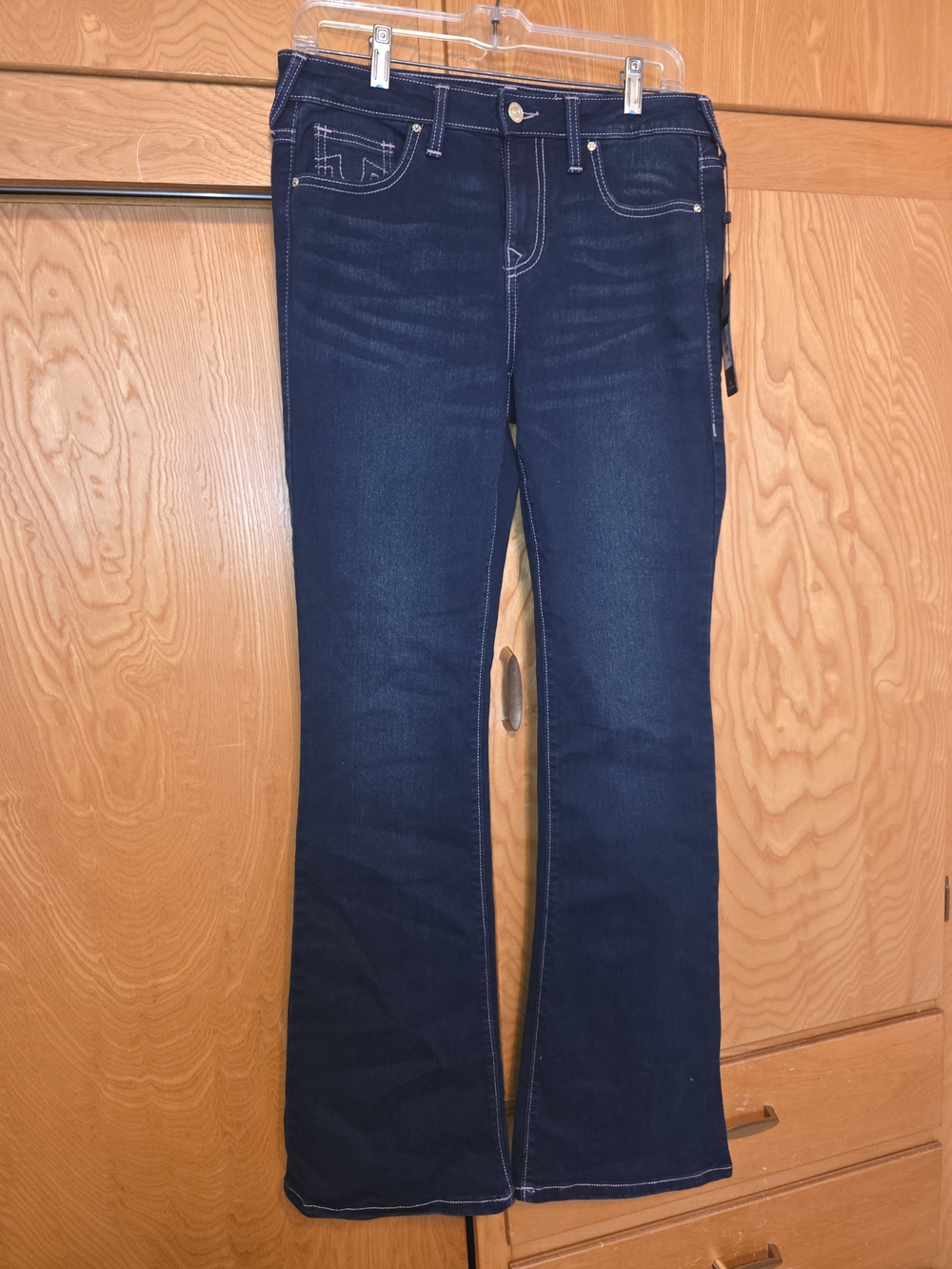 True Religion Dark Blue Flare Jeans with Contrast Stitching